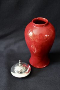 Doulton pot with D.S.C.G. silver lid