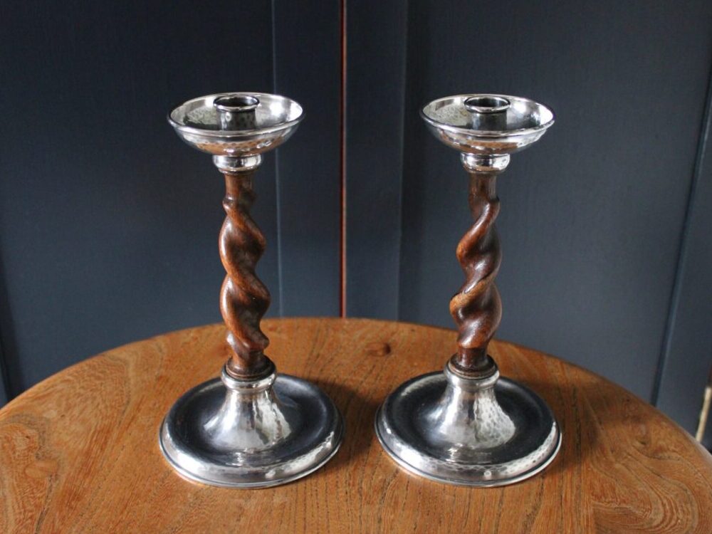 A E Jones silver plated candlesticks