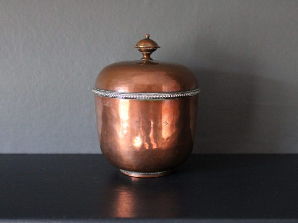 D.S.C.G. copper and silver tea caddy