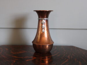 A E Jones copper and silver vase